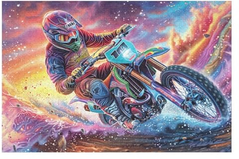 Piloto de Motocross Montaña Moto de Cross Aventura Salvaje Puzzle 1000 Piezas para Adultos Agradable Divertido Y Creativo Hobby Y Ocio En Casa 1000 PCS（75x50cm）