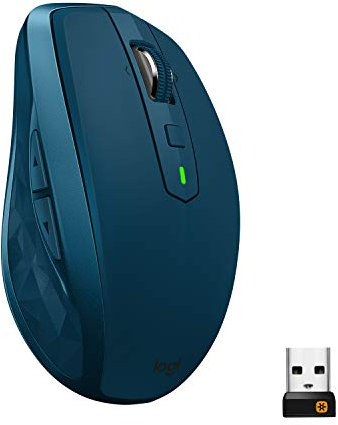 Logitech MX Anywhere 2S Wireless Mouse, Bluetooth and 2.4 GHz with USB Unifying Receiver, 200 to 4000 DPI Any Surface Laser Tracking, 7-Buttons, laptop/ PC/ Mac/ iPad OS - Teal Blue, (910-005154)