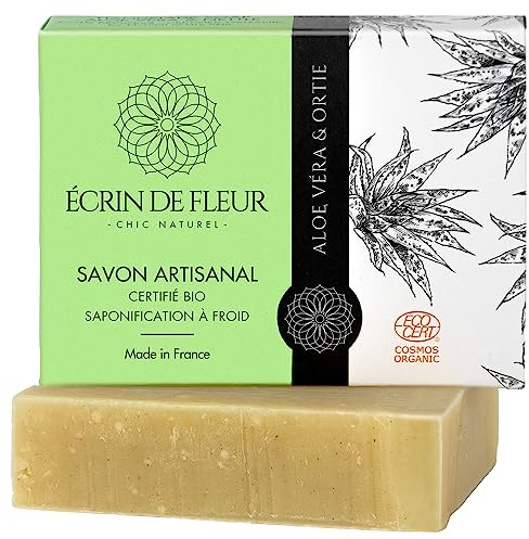 ÉCRIN DE FLEUR - Aloe vera seife stück BIO zertifiziert, naturkosmetik duschgel, duschseife, gesichts- und körperseife, 90 g