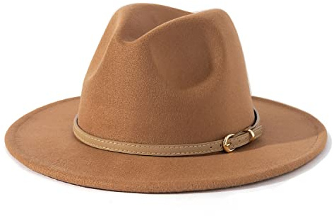 Lisianthus - Cappello da Donna in Feltro Fedora a Tesa Larga con Fibbia per Cintura - Marrone -