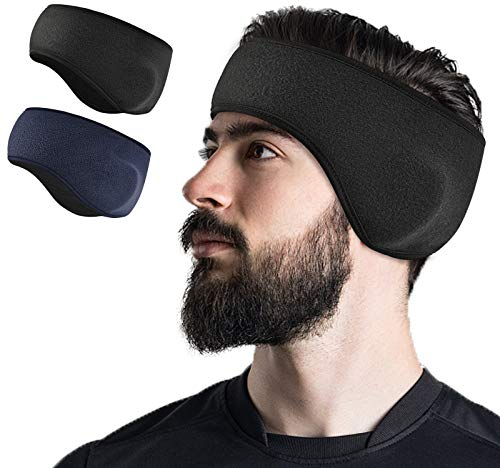 Telgoner Bandeau de Sports d'hiver pour Femmes et Hommes, Cache-Oreilles Bandeaux - Chaud Coupe-Vent Parfait pour la Course à Pied Randonnée Vélo de Jogging, 2 Pièces (Noir + Bleu Foncé)