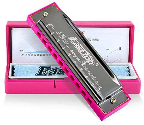 East Top Blues Mundharmonika, diatonische 10 Löcher C-Taste Happy Mundharmonika für Anfänger, Kinder, Kinder, Studenten, Geschenk, mit Tragetasche aus Kunststoff, sauberem Tuch und Handbuch PKGE
