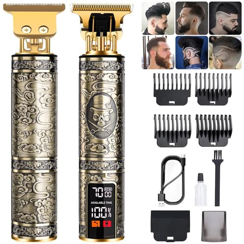 Professional Beard Trimmer for Men, Hair Clippers with 4 Limit Combs, Cordless Rechargeable with LCD Display, Approaching Zero Gapped Cutting Grooming Kit
