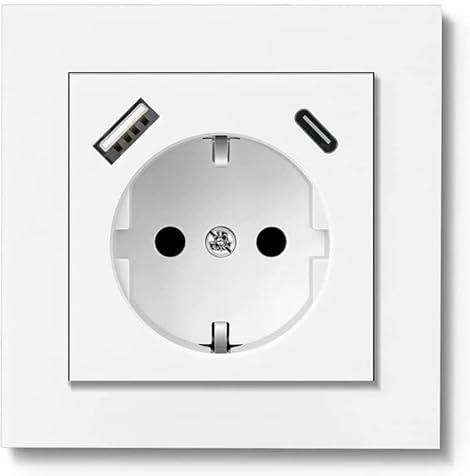 230 V Steckdose mit 1 x USB-A & 1 x USB-C, max. 3.400 mA, Schuko Wandsteckdose Unterputz, passend für Gira System 55 E2, Reinweiß seidenmatt, matt, Weiß