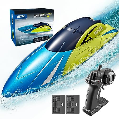 4DRC Bateau Télécommandé avec lumière LED pour Enfants, 20+ MPH, Bateaux de Course RC Haute Vitesse 2,4 GHz pour Lacs, récupération de chavirage,Jouets de Piscine pour Enfants et Adultes