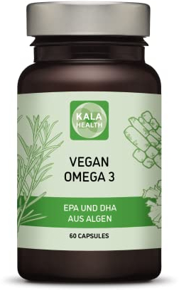 Kala Health Vegan Omega 3 oil - 150mg EPA + 300mg DHA pro Kapsel - Algenöl Schizochytrium - 900mg Omega 3 Fettsäuren + 12mg Vitamin E - Laborgeprüft