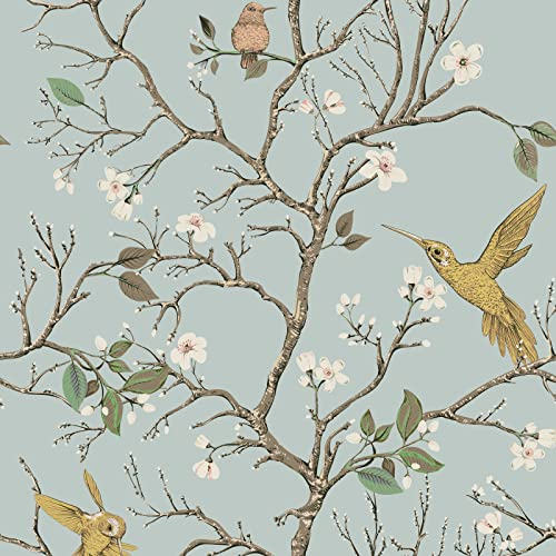 VaryPaper Papier Peint Jungle Oiseaux 44.5cmx300cm Papier Peint Fleuri Vintage Papier Collant pour Meuble Rouleau Adhesif Decoratif Papier Peint Adhesif Mural Salon Chambre Stickers Meubles Adhésif
