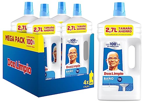 Don Limpio Baño Limpiador Liquido 4 x 2.7l, Producto de limpieza para Baño Con Tecnología Antigoteo, Elimina el 100% de los Restos de Jabon