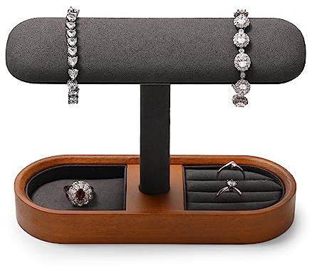 Woodten Solid Wood T-Bar Watch Display Stand for Women Men Jewelry Display Props Jewelry Organizer Holder for Watch Bracelet Rings Cufflinks(Grey)