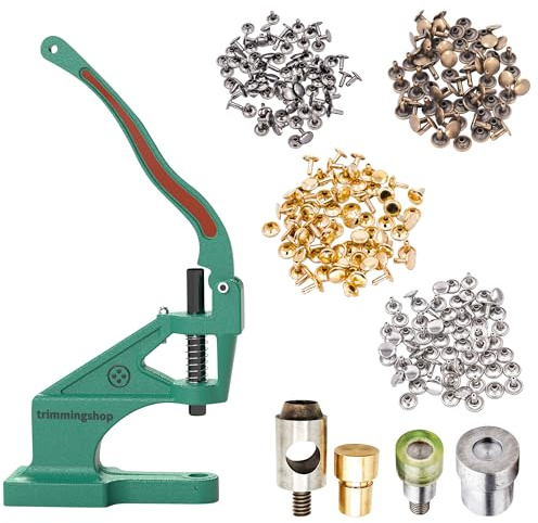Trimming Shop Green Machine Hand Press Kit with 400 Sets of 9mm Tubular Rivets, Rivet Fixing Dies & Hole Cutter Dies for Leather Crafting, Handbags, Belts & DIY Projects