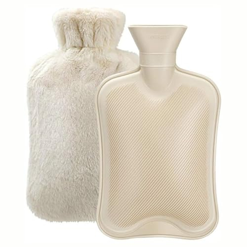 Etomvoop XXL Große Wärmflasche mit Fellbezug, 3 l, extra groß, auslaufsicher, Wärmbeutel zur Schmerzlinderung, Nacken und Schulter, ideal für Damen, Herren, Senioren, Kinder, Hand- Fußwärmer Beige