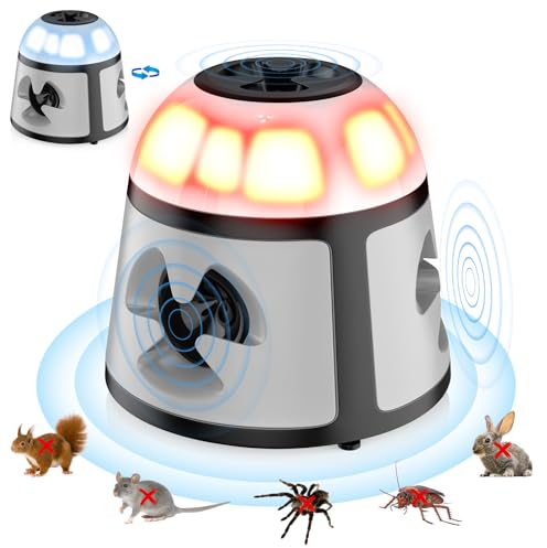Ultrason Souris et Rats 360°, 4 Modes Répulsif Souris avec Lumière Clignotante, 600 M² Répulsifs Anti-Taupes Anti Souris Plug in, Extérieur Intérieur pour Rongeurs, Araignées, Cafards, Mites