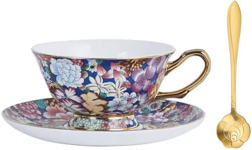 YBK Tech Cup& Saucer Set Bone China Tea Coffee Cup for Breakfast Afternoon Tea- Floral Pattern (Multicolor)