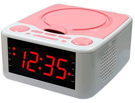 Portable Boombox CD Player with Bluetooth, FM Radio, MP3 Playback, AUX Input, Headphone Jack, LED Display, and Dust Cover, Timing Music Alarm Clock(Pink,Bluetooth)