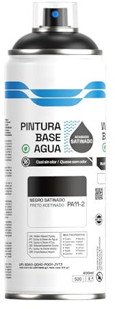 H HANSEL HOME Pintura Spray Base Agua 400ml - Para Muebles, Metal, Plástico y Madera - Ecológica y Sin Olor, Colores Duraderos - Negro Satinado, 1 unidad