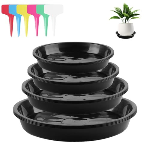 16 Pz Sottovasi per Piante, Sottovaso Rotondo, Piattini per Vasi da Fiori, Sottobicchieri per Vasi di Fiori, Sottovasi Rotondi per Piante da Interno/Esterno, 12/16/18/22 cm, con 24 Etichette