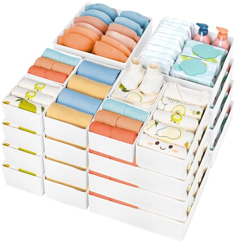 DIMJ 24Pack Underwear Drawer Organiser Clothes Organizer and Storage, White | Designed for Minimalists Who Love Clean, Uncluttered Drawers And Need To Organise Large Collections Of Sock, Tie And Lingerie