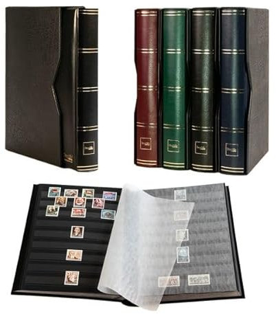 Prophila Collection Album de timbres 64 pages noires matelassées avec cassette et couverture noire