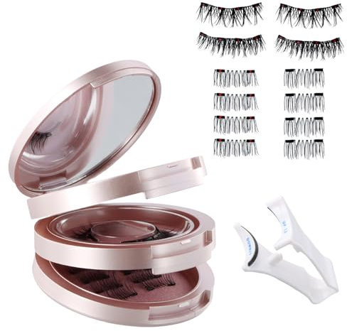 Magnet Wimpern, 3D Magnetische Wimpern Set 4 Paare Wiederverwendbar Künstliche Wimpern Natürlicher Look Wasserdicht Kein Kleber Erforderlich für Make-up Oder Dating Party (Rosa, 4 Paare)