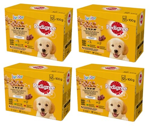 PEDIGREE DOGCARE Hundefutter Portionsbeutel Chunks in Gelee Junior 4 x 12 x 100g