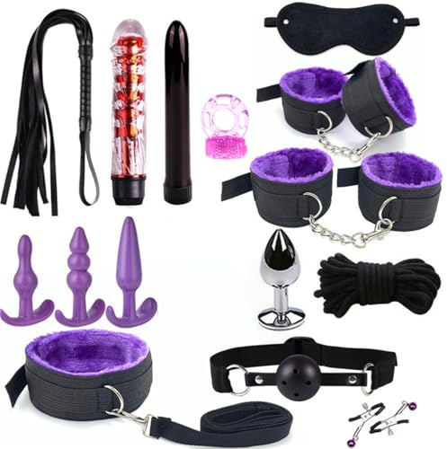 Adult Restraint Bed Restraints Sex Adults Bondaged Queen Sexy Straps with Handcuffs Bondage Restraints for Women Kit Neck to Wrist Adult Toy Kinky Play Set Yoga Sweater 14Pack (Purple)