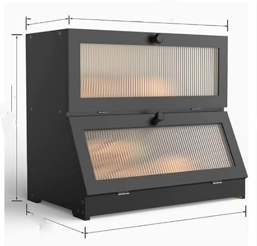 OHMG Boîte à Pain Bambou 2- Couche Countertop Boîte à Pain en Bois de Bambou pour Cuisine, Huche à pain,Nature,pour le stockage du pain,40x33x25cm (Noir-40 * 33 * 25cm)