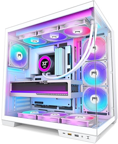 HYXN H1 ATX PC Case-Pre-Installed 7 PWM ARGB Fans, Dual Chamber Mid-Tower Gaming PC Case, with Type-C, Simultaneous Installation of 3x 360mm Radiators, Black (White, H1)