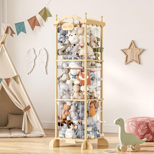 COSYLAND Organizador Peluches - Almacenaje Juguetes para Niños, Ahorrar Espacio Guarda Juguetes Infantil, Gran Capacidad Baúl para Sala de Juegos, Natural