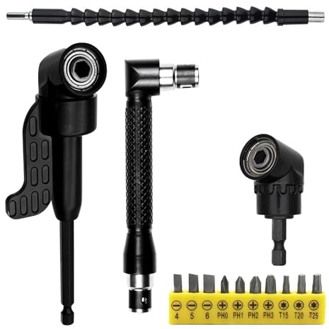 Fangxuee Set di Cacciaviti Angolari da 14 Pezzi, Attacco Angolare 105° per Cacciaviti A Batteria, Cacciavite Angolare, Prolunga per Trapano Durevole e Facile da Usare