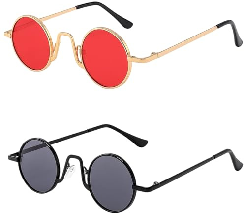 2 Pairs Round Sunglasses, Retro Circle Glasses with UV400 Protection, Unisex Round glasses for Men and Women, Retro Accessories for Cosplay Festivals Outdoor Sports