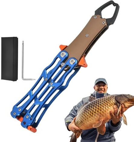 Fiske tång – flytande fiskgripare med krokborttagare, professionell läppgreppare hopfällbar fiskkontroll, hållbar aluminiumlegering fiskverktyg, bärbart 19,5 x 4,5 cm