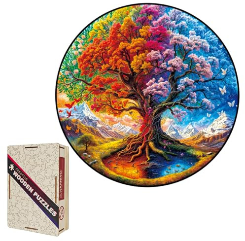 Puzzle in Legno per Adulti 150 Pezzi, Albero della Vita Stagionale, 28.9x28.9cm, Gioco Intellettuale Relax, Natale o Compleanno