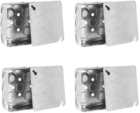 4x4 Square Junction Box with Cover-4 Sets, Galvanized Steel Electrical Box with 10 * 1/2 & 6 * 3/4 Knockouts, Square Metal Outlet Box-Without Screws