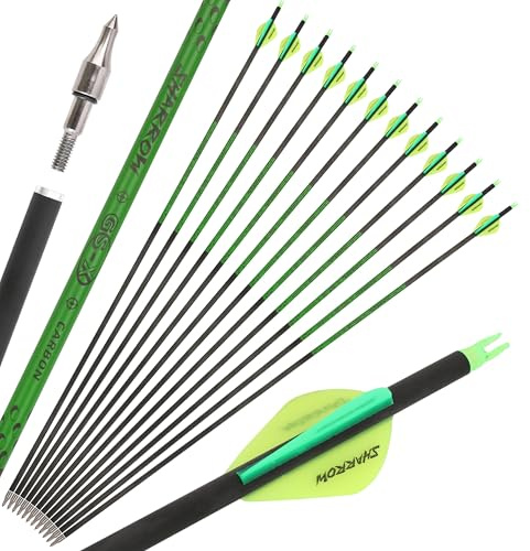 SHARROW Bogenschießen Carbonpfeile 30 Zoll Carbon Pfeile Jagd Übungspfeile Spine 300-800 Carbon Bolzen Bogenpfeile Jagdpfeile für Compound Bogen und Recurvebogen (Gelb, Spine 800)