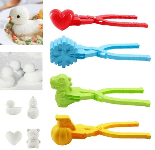 4 Pieces Snowball Maker Clips, Duck Bear Dinosaur Heart Shaped Snowball Molds, Winter Outdoor Snow Toys, Sand Clay Mold Tools, Snowball Fight Accessories, Beach Play Equipment (Red_F)