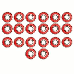 Roulements à Billes 608RS 8.1x22x7 mm, Lot de 20 Pièces en Acier au Carbone avec Couvercle Rouge, Roulement Miniature pour Skateboard, Trottinette, Patins à Roues Alignées, Longboard et Roller