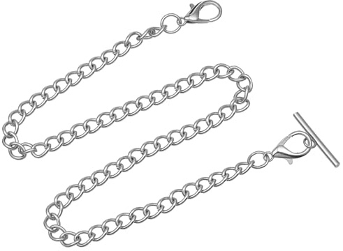 Eldraqth Pocket Watch Chain for Men, 16 Inch Silver Vest Chain with T-Bar Wristwatch Chain for Men Women