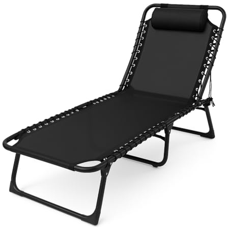isigno Tumbona Reclinable Plegable de Jardín Silla de Exterior con Respaldo Ajustable en 3 Posiciones Sistema de Cordones Estructura de Acero Resistente 197x58x27 cm