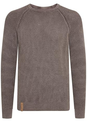 Indicode IDRockford Herren Pullover Strickpullover Grobstrick Pullover mit Rundhals-Ausschnitt Rippbündchen 100% Baumwolle Regular fit, Größe:L, Farbe:Dark Brown (020)
