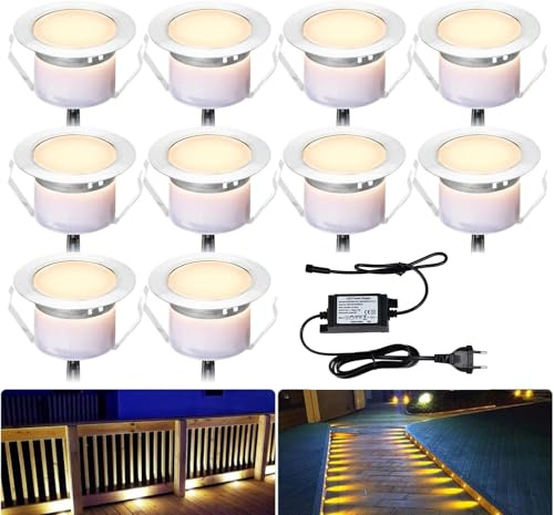 INDARUN Spot à Encastrable Lampe de sol-Lumière(Blanc Chaud) étanche IP67 1W Ø45mm-éclairage pour terrasse, patio, chemin, mur, jardin, décoration, intérieur et extérieur(Lot de 10)