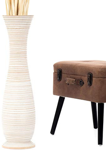 Leewadee Jarrón Grande De Suelo - Jarrón Alto De Madera De Mango para Ramas Decorativas, 65 cm, Blanco