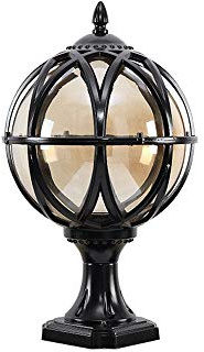 IBalody Outdoor Post Light Fixture Retro Amber Glass Ball Pillar Lights Waterproof Die-cast Aluminum Column Lamp Villa Courtyard Garden Park Doorpost Light Fence Light Landscape Lighting
