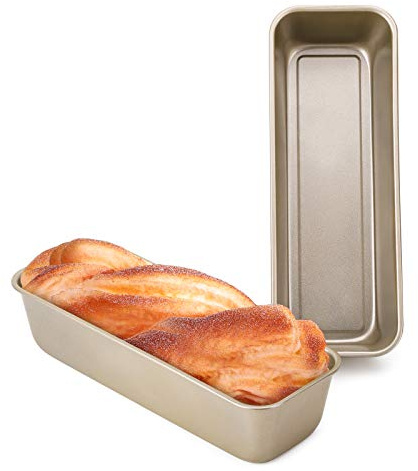 Beasea Long Loaf Pan, 12x4 Inch Rectangle Bread Loaf Pan Set of 2, Nonstick Bread Pans Carbon Steel Toast Pan Golden Cake Pan Loaf Baking Pans Bakeware for Oven Baking