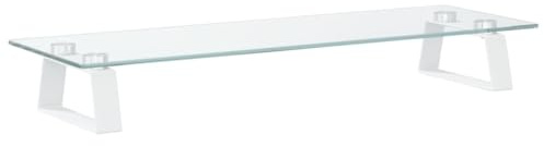 vidaXL Soporte de Monitor, Elevador para Pantalla con Almacenaje, Soporte de Computadora, Elevador sobre Mesa Escritorio, Vidrio Templado Metal Blanco