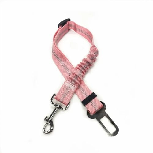 Dog Seat Belt for Cars Adjustable Elastic Bungee Buffer| Strong Durable Dog Car Harness - Dog Seat Belt 360 Degree Swivel Tangle Free - Reflective, Easy to Use (LIGHT PINK)