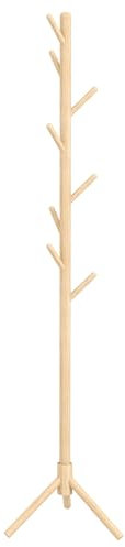 HOMCOM Coat Rack, Freestanding Coat Stand with 8 Hooks and Wooden Frame for Clothes, Bags, Hat Stand for Entryway, Hallway, Bedroom, Living Room, Natural