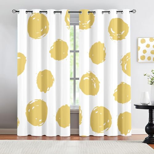 MELABE Gelbe Graffiti Vorhang Wärmeisolierend 2Er Set, Kreisförmige Geometrie Blickdichte Gardinen, Thermo Vorhänge Für Schlafzimmer Wohnzimmer Kinderzimmer Küche Fensterdekoration 2 x 130B x 240H cm