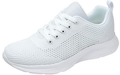 Extra Wide Fit Womens Trainers - Breathable Mesh Walking & Running Shoes, Adjustable Lace Up Wedge Shoes, Comfortable Deals of The Day White
