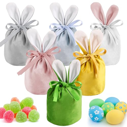 HYran Bolsas Pascua, 6 Piezas Bolsa de Conejito de Pascua, Bolsas de Regalo Pascua, Bolsa de Dulces de Pascua, Bolsa de Pascua para Rellenar, para Decoracion Pascua