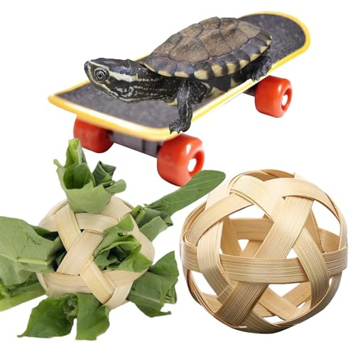 Palla di cibo per tartaruga, per alimenti per tartaruga, porta frutta e verdura con skateboard da allenamento, 2 palline di prelibatezze, giocattoli per arricchire